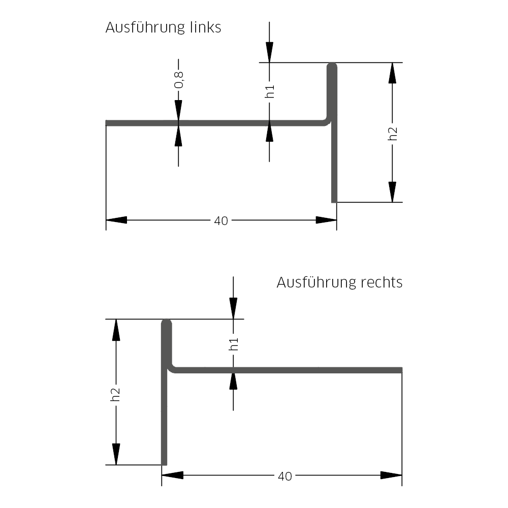 Blanke AQUA-KEIL Edelstahl gebürstet linker Anschlag 8 mm / 32 mm, 148 cm lang 