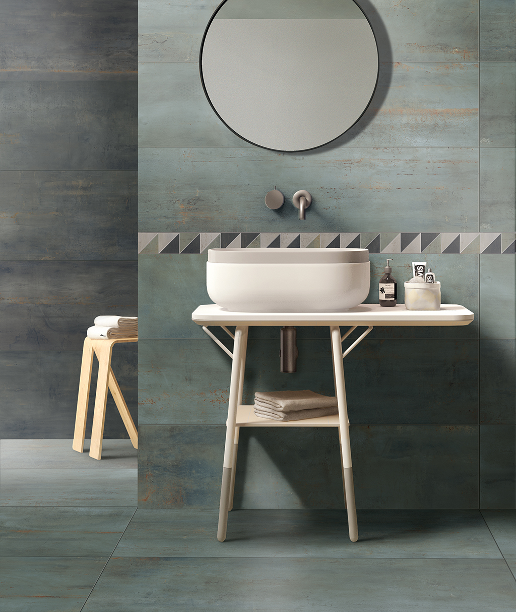 Flaviker Rebel Bodenfliese Metalloptik Türkis Matt 120x278 cm rektifiziert