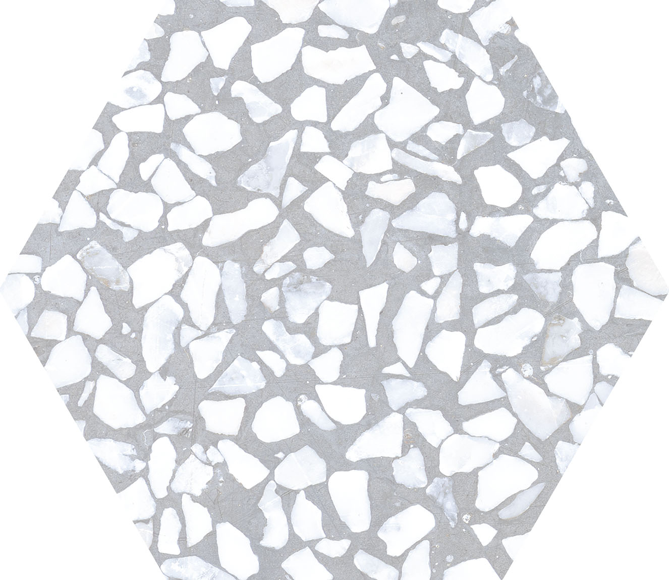 Urbanixx Gres Tarfala Bodenfliesen Terrazzooptik Hexagon Grau Matt 23,2x26,7 cm rektifiziert