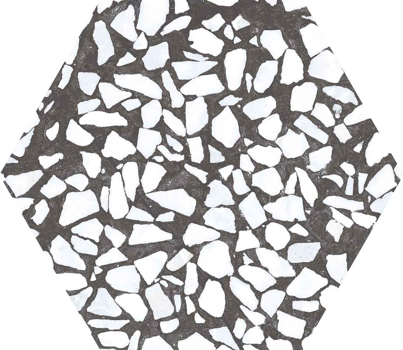 Urbanixx Gres Tarfala Bodenfliesen Terrazzooptik Hexagon Schwarz Matt 23,2x26,7 cm rektifiziert