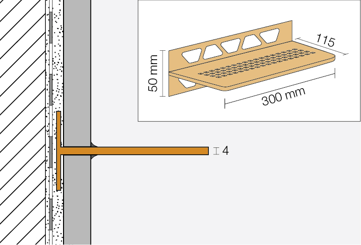 Schlüter SHELF W S1 300x115 mm Wave TSSG strukturbeschichtet Steingrau Duschablage