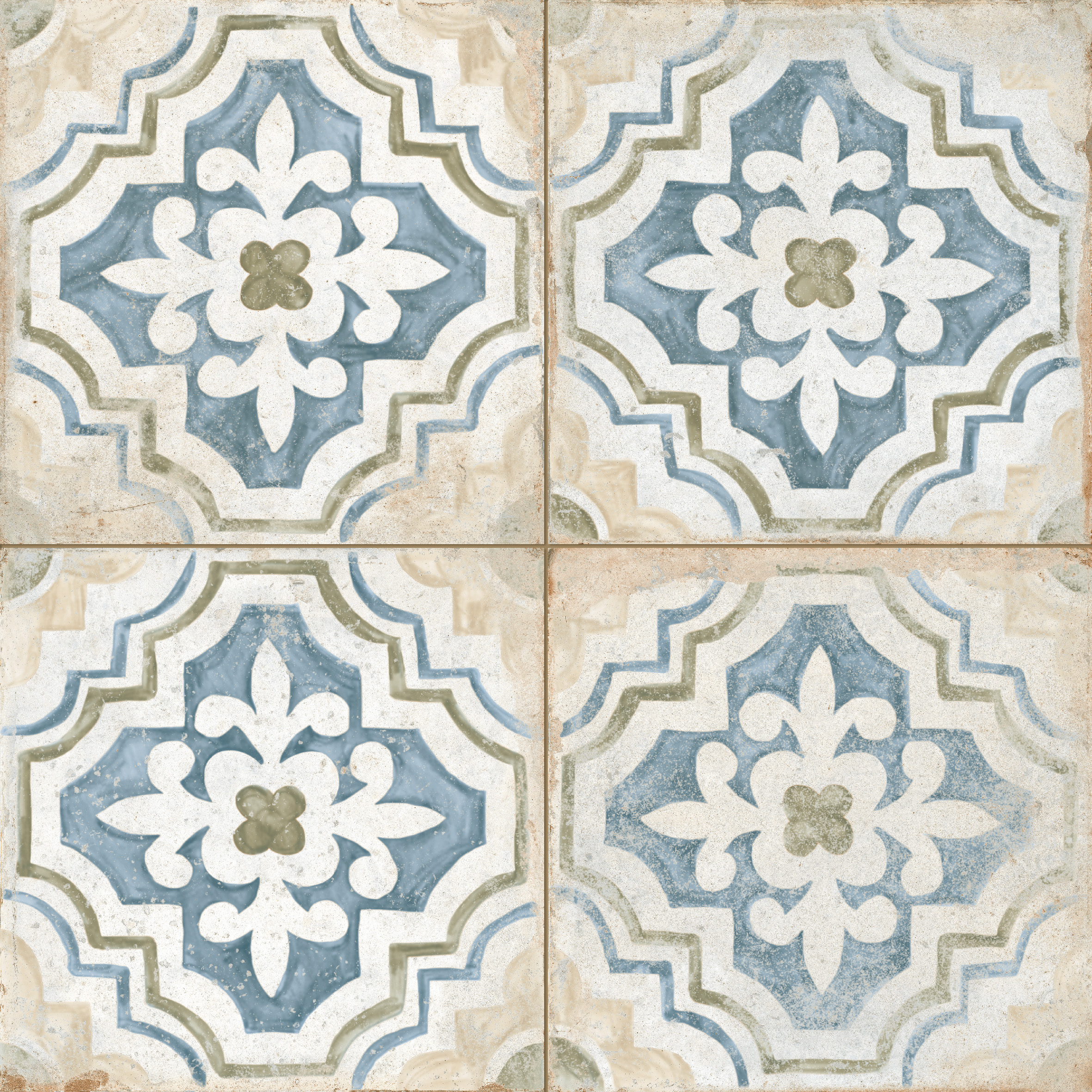 Peronda Porto Mosaik Retrofliese Vintageoptik Mix Blau Weiß Matt 45x45 cm R9