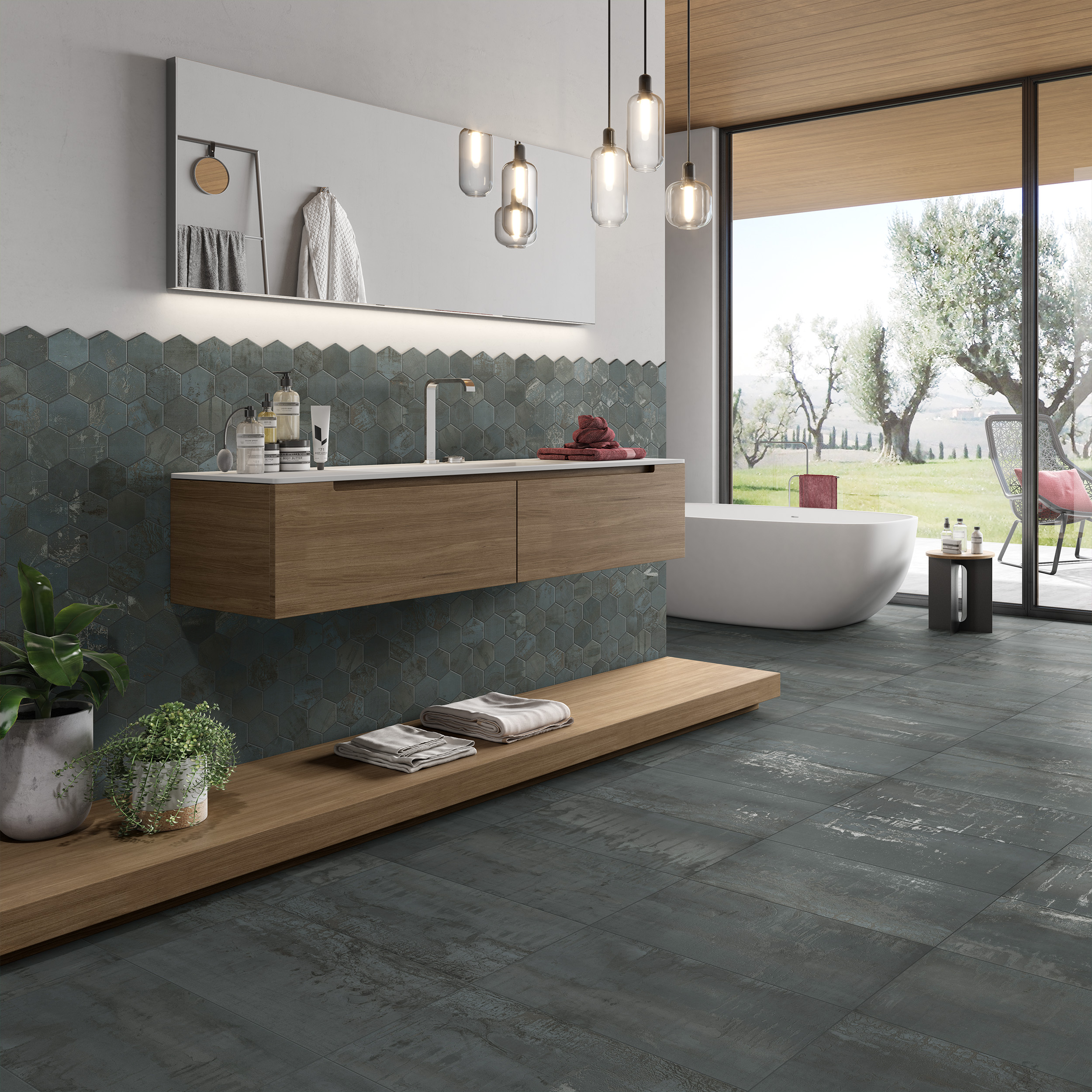 Urbanixx Gres Mailand Mosaik Hexagon Metalloptik Blau Matt 30x34 cm rektifiziert 