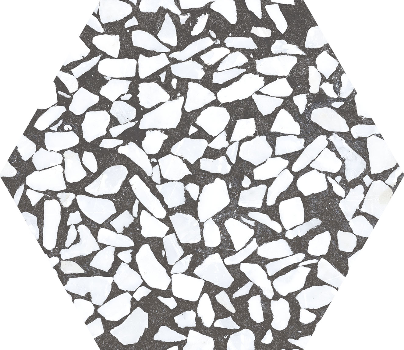 Urbanixx Gres Tarfala Bodenfliesen Terrazzooptik Hexagon Schwarz Matt 23,2x26,7 cm rektifiziert