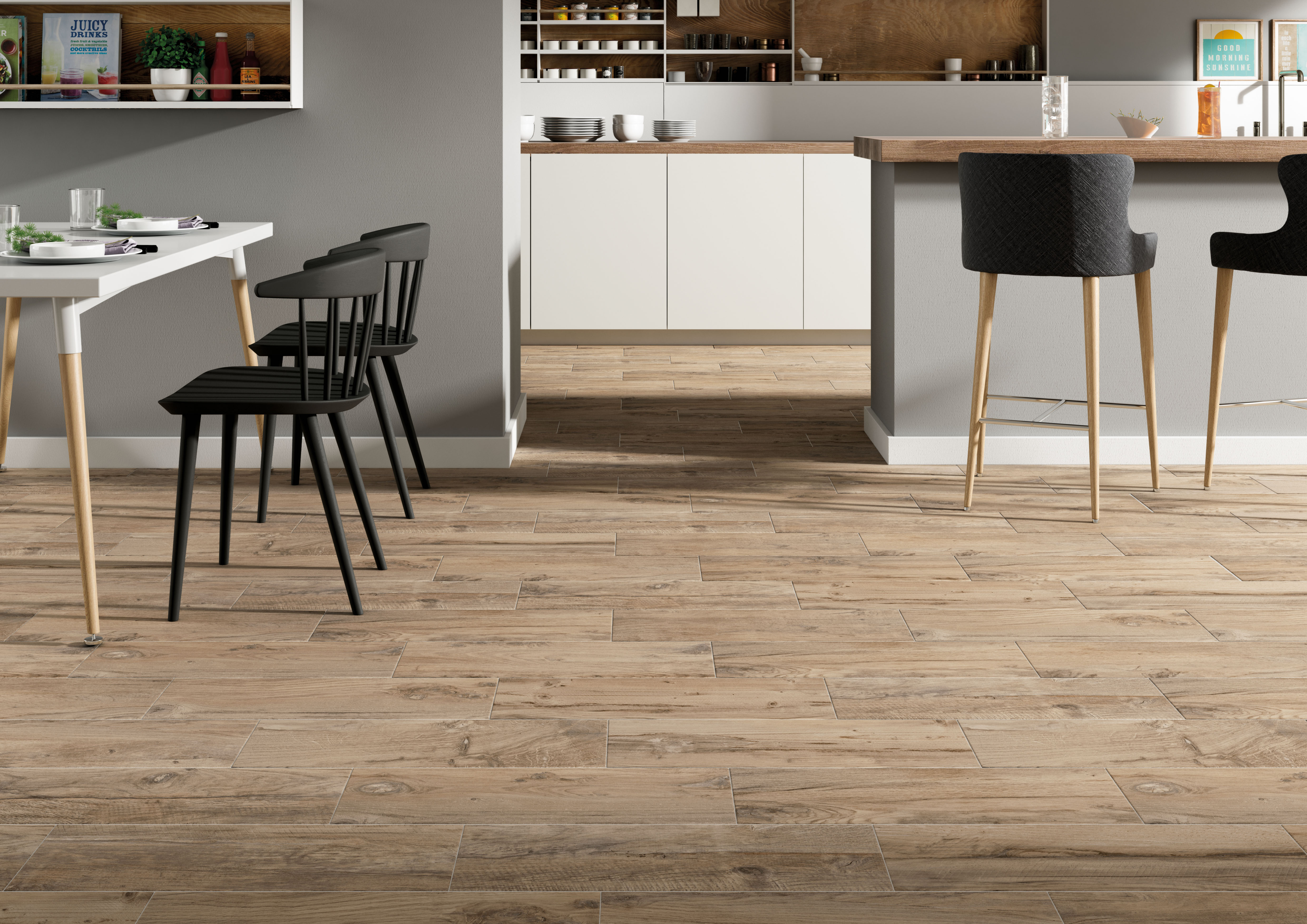 Noem Gres Stockholm Bodenfliesen Holzoptik Hellbraun Matt 10x60 cm rektifiziert R10B