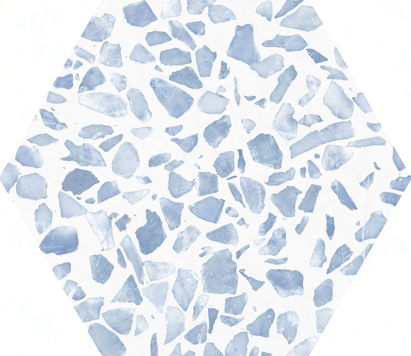 Urbanixx Gres Tarfala Bodenfliesen Terrazzooptik Hexagon Blau Matt 23,2x26,7 cm rektifiziert