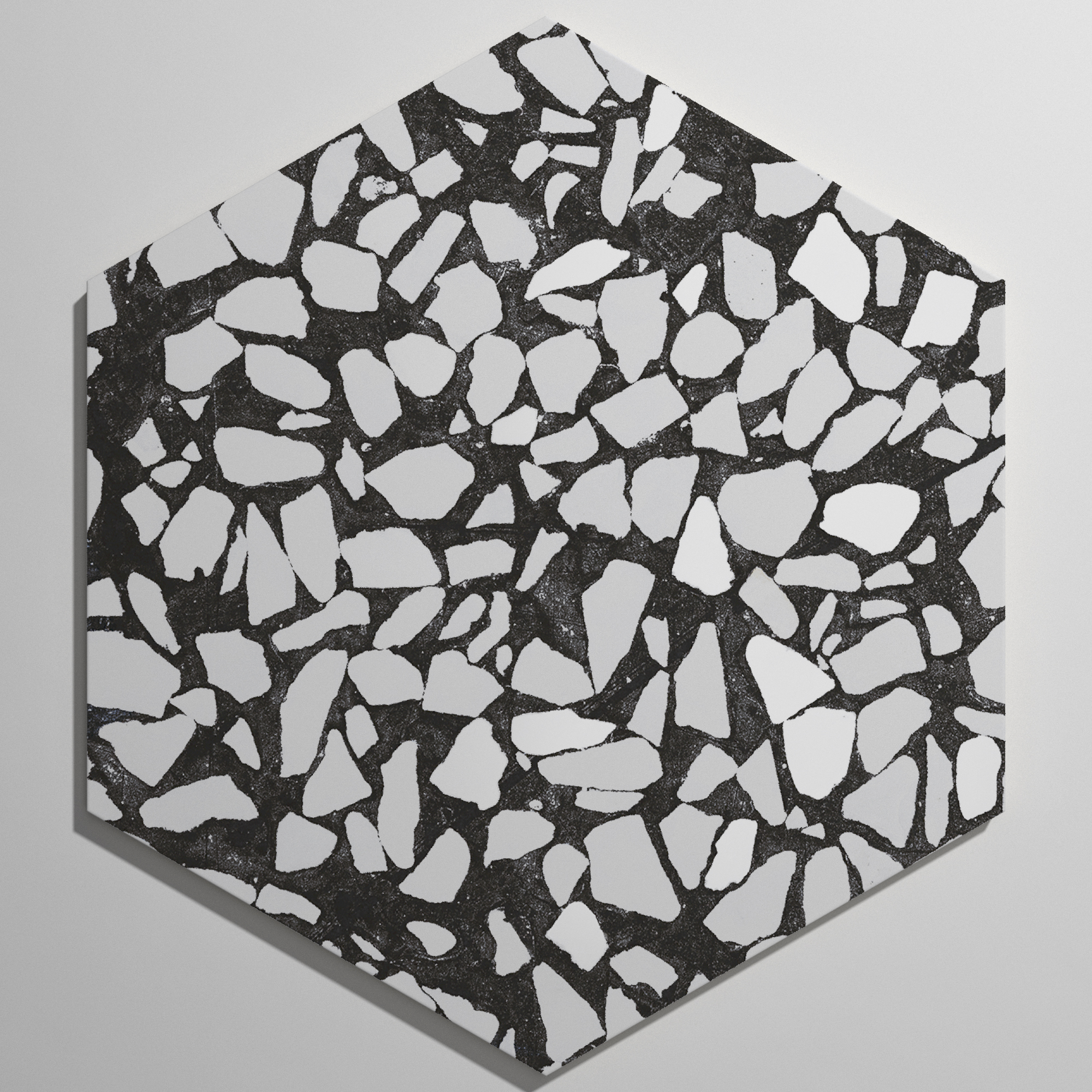 Urbanixx Gres Tarfala Bodenfliesen Terrazzooptik Hexagon Schwarz Matt 23,2x26,7 cm rektifiziert