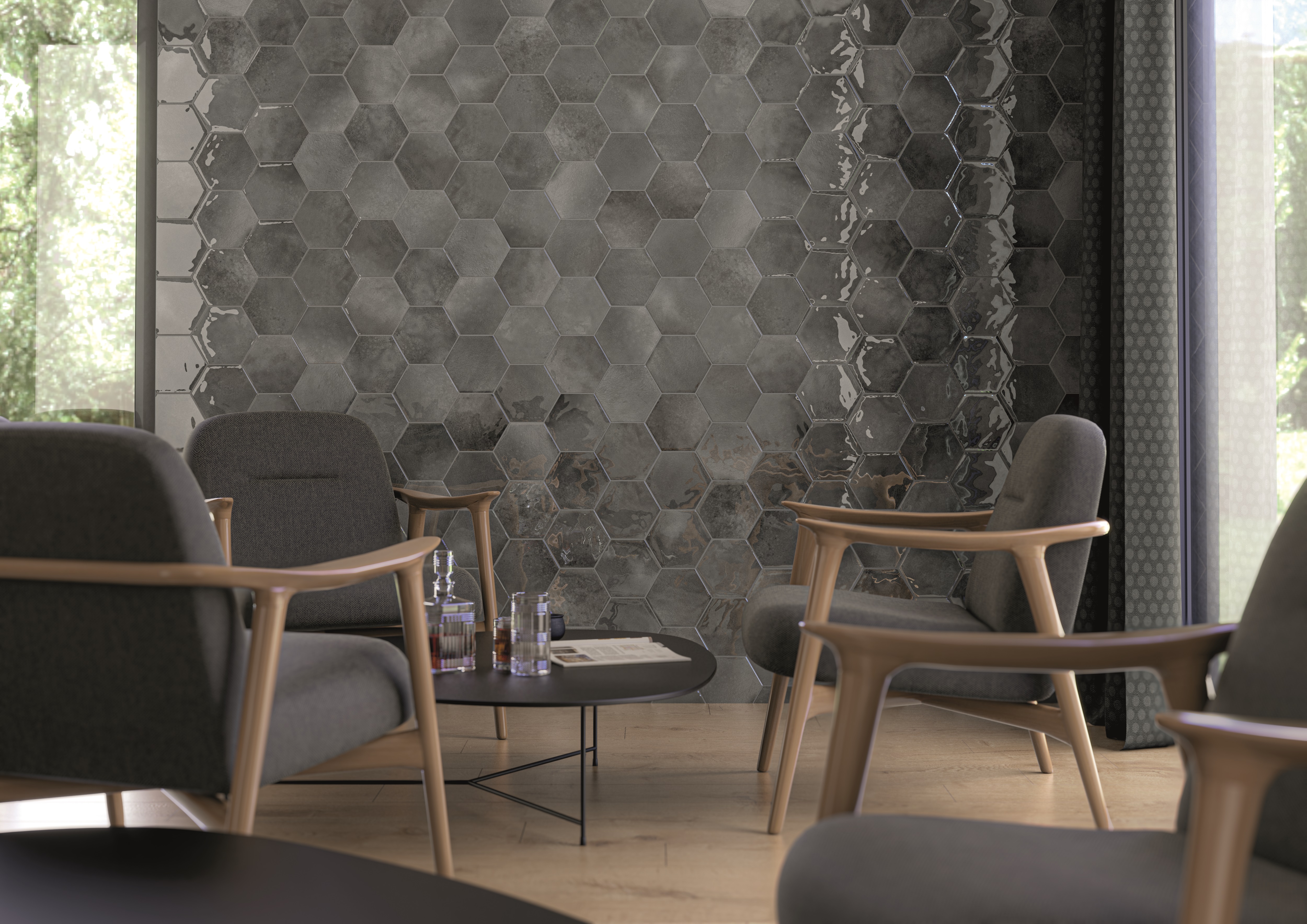 Catalea Gres Timra Hexagonfliese Grau glänzend 7,5x30 cm 
